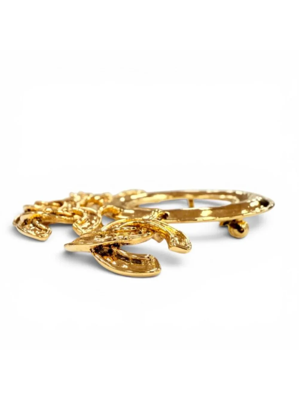 Chanel Vintage 5 CC Logo Circle Swing Brooch Gold French